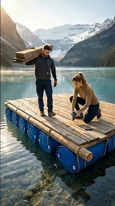 We Built a LUXURY Floating Cabin in the Alpine Mountains! 🏔️#survival #forest #water #alpine #shorts