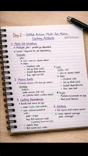 Day 2|GitHub Actions:- Multi-Job, Matrix, Caching, Artifacts #articles4u #github #artifacts #reels