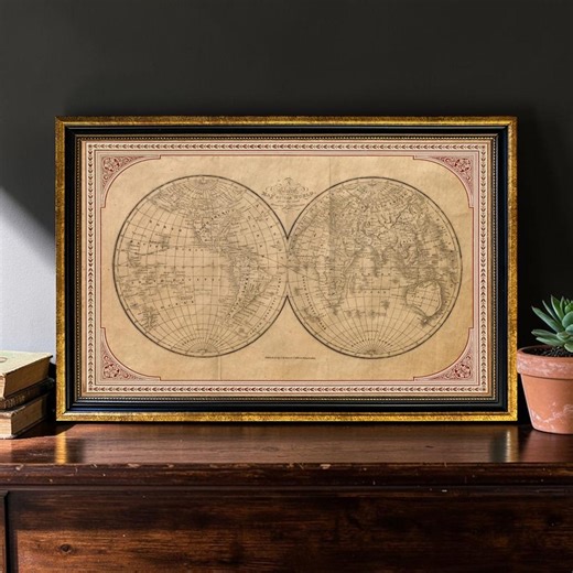 Framed Old World Map Print, Antique Style Decor, Library Wall Art - Etsy