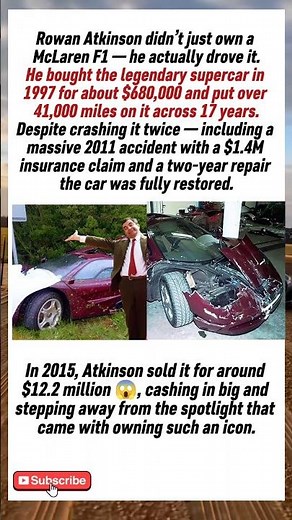 Rowan Atkinson's MC Laren F1:Driven Hard, Crashed Twice,Sold For Millions#rowanatkinson#mrbean#laren