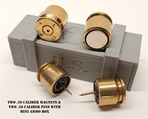 50 BMG Caliber Brass Push Pins and Fridge Magnets With Miniature Ammo Box - Etsy