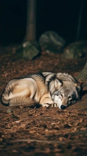 Wolf sleeping in the woods on an autumn night #wildlife ￼#wolf #autumn #sleepwell