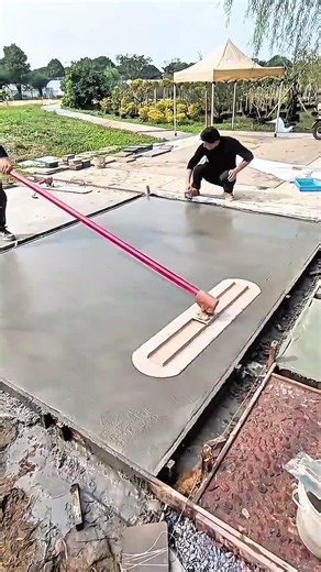 Bull Float Gliding Over Wet Concrete Smoothing Outdoor Slab Finish #shorts