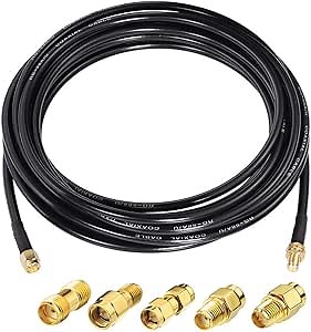 Superbat SMA Male to SMA Female Coaxial Coax Cable 25ft + 5pcs RF Coax Adapter KIT for Router/Antenna/Signal Enhancer/Wireless Adapter etc.