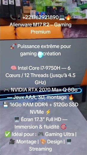 +221762921890💻🔥 Alienware M17 R2 – Gaming Premium🚀 Puissance extrême pour gaming & création