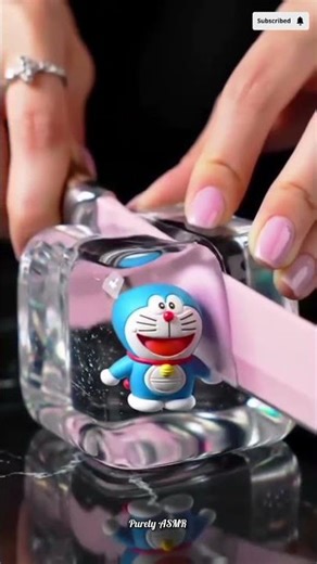 Doraemon Glass Cube Cutting ASMR 🥰 #asmr #satisfying #viral