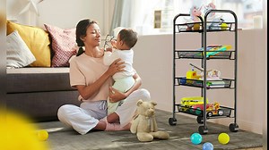 Pipishell 4-Tier Mesh Wire Rolling Cart Multifunction Utility Cart Metal Kitchen Storage Cart with 4 Wire Baskets Lockable Wheels for Home, Office, Kitchen PIUC02