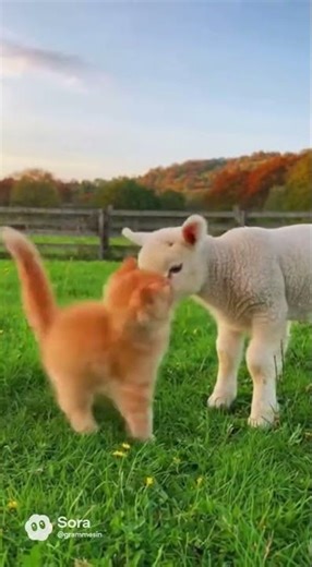 Tiny Kitten Meets a Playful Lamb — Cutest Duo Ever! 🐱💛🐑