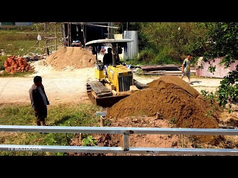 First Starting New Project LANDFILL & REPAIRING ROAD By Smart Driver D20P DOZER Pushing SAND & Truck