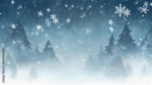 Atmospheric snowfall loop with winter fog and soft drifting flakes