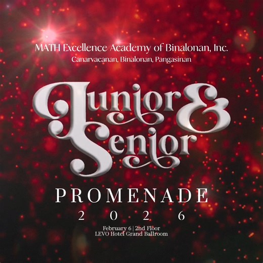 ✨ Lights. Camera. Glamour. ✨ Step into the golden age of cinema and let the stars align at the Junior–Senior Promenade 2026! 🌟 With the theme “Timeless Stars: An Evening of Vintage Hollywood Glam,” this unforgettable night invites our Grade 9 to Grade 12 students to shine with elegance, confidence, and classic charm—where every walk feels like a red-carpet moment and every smile tells a story of camaraderie and grace. 📅 February 6, 2026 🕓 4:00 PM 📍 2nd Floor, LEVO Hotel Grand Ballroom, Urdan