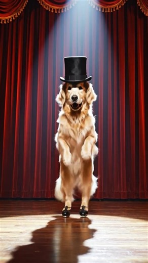 make my dog tap dance on stage wearing black tap shoes and a top hat #dog #dance #dogshorts #dogdanc