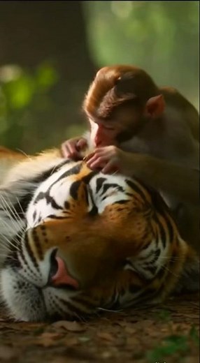 Unbelievable Bond: A Tiger Protects and Raises a Monkey Baby!