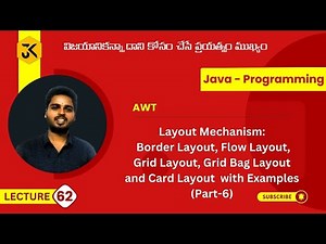 62 | Java | AWT | Layout Mechanism | Border, Flow, Grid, Grid Bag, Card Layout | Examples | Part-VI