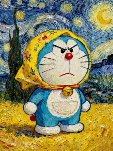 當哆啦A夢穿越到梵高的畫里 這大概是史上最憤怒的哆啦A夢了吧？ 它好像 在說：“我的四次元口袋里沒有顏料！“ #哆啦A夢 #Doraemon #多啦A夢 #小叮噹 #藍色胖子 #哆啦A夢控 #哆啦A夢迷 #哆啦A夢收藏 #DoraemonFan #DoraemonLover #動漫迷 #日本動漫 #童年回憶 #fblifestyle | Cartoons, Inc.