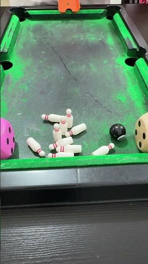 Bowling using the billiard table… 8-ball for the win #shorts #bowling #pooltable #amazing