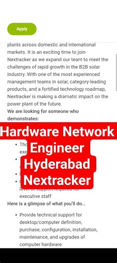 Hardware &Network Engineer Jobs in Nextracker Hyderabad