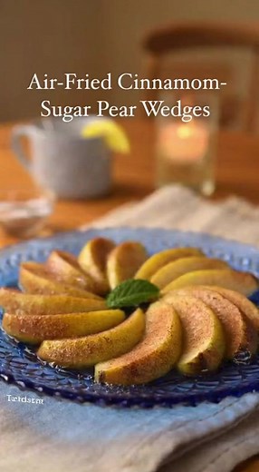 🍐 Air Fryer Cinnamon Pear Wedges ✨ Sweet and juicy pear wedges caramelized with cinnamon and brown sugar, crisped in the air fryer for a simple, warm dessert or snack. Ingredients: * 3 ripe but firm pears (such as Bosc or Anjou), sliced into ½-inch wedges * 1½ tablespoons melted unsalted butter * 2 tablespoons brown sugar * 1 teaspoon ground cinnamon * ¼ teaspoon ground nutmeg (optional) * Pinch of salt * Optional: 1 teaspoon lemon juice (to keep pears from browning) * Optional: vanilla yogurt 