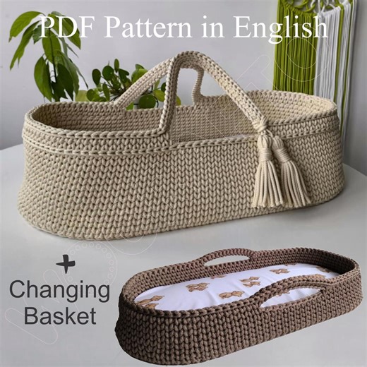 PDF 75x35cm Crochet Moses Basket Pattern   Changing Basket, Doll Basket Pattern, Digital Download , Crochet Instructions in English - Etsy UK