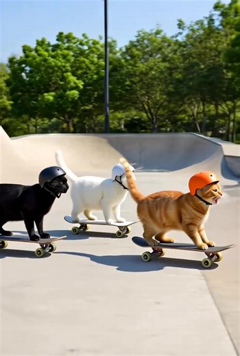 Skateboarding cats