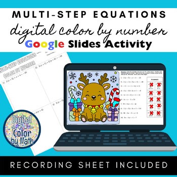 Digital Color by Number: Multi-Step Equations - Holiday Christmas