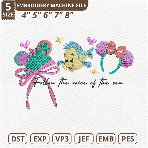 The Little Mermaid Flounder Coquette Bow Machine Embroidery File, Disney Ariel Princess (instant Download) - Etsy