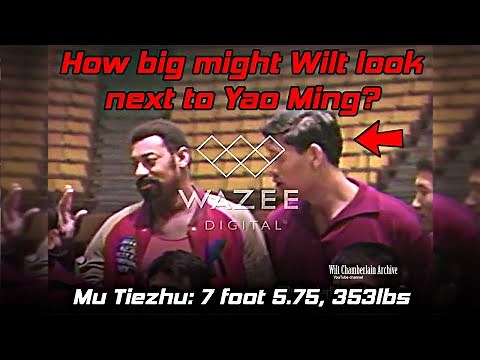 Wilt Chamberlain next to Mu Tiezhu - as tall as Yao Ming (7 foot 5.75, 353 pounds)