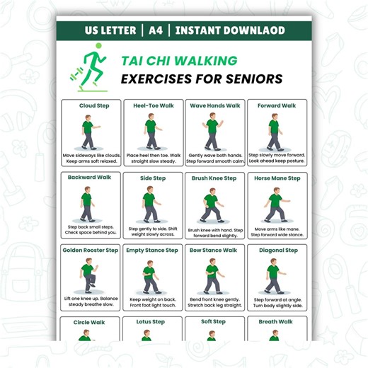 Printable Tai Chi Walking for Seniors, Tai Chi Walking Chart, Tai Chi Walking Exercise Chart, Tai Chi Walking Printable, Tai Chi Poster Pdf - Etsy
