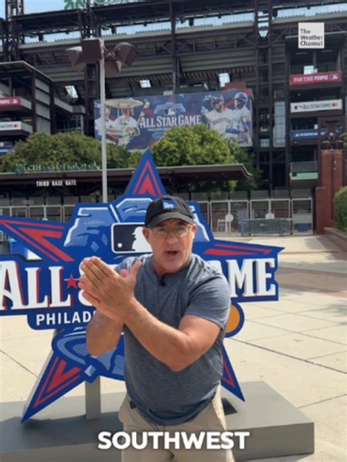 Could tonight's wind help hitters like Bryce Harper and Kyle Schwarber? ⚾️ Jim Cantore is live from Citizens Bank Park with the forecast ahead of the T-Mobile Home Run Derby. #weatherchannel #homerunderby #jimcantore #fyp #baseball #weather
