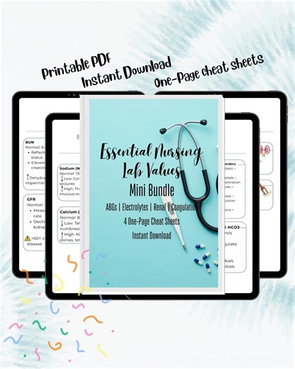 Nursing Lab Values Study Guide | Electrolytes, Abgs, Renal (PDF) - Etsy