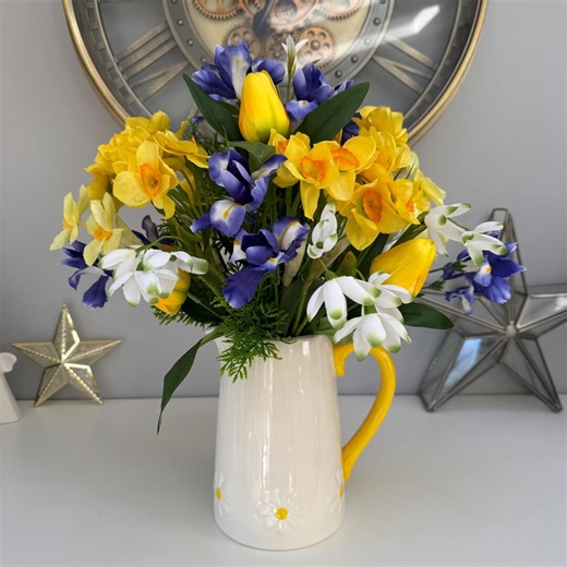 Spring Artificial Arrangement. Spring Jug. Jug of Flowers. Daffodil. Tulips. Iris. Home Decor. Seasonal Home. Gifts for Her. Easter Decor - Etsy