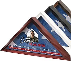 Personalized Flag Case for Burial Flag, Custom Memorial 5' x 9.5' Folded American Flag Display Case with Glass Front, Solid Wood Funeral Flag Shadow Box for Military Veterans (Design 6)