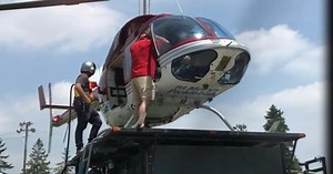 Helicopter lifts, drops concrete blocks for upcoming inflatable water park in St. Mary’s, Ont.