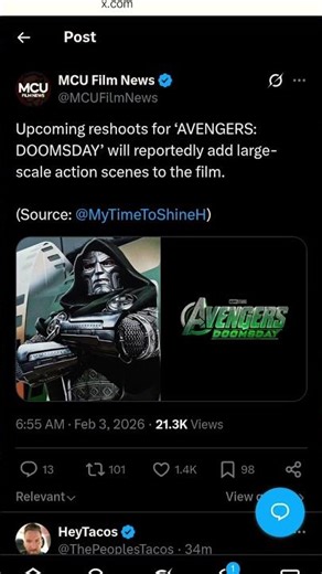 upcoming reshoots for Avengers Doomsday will reportedly add large-scale action scenes