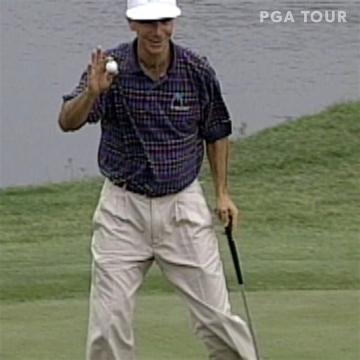 An up-and-down for the ages 👏 Larry Mize hits a wild bunker shot to save par. #TOURVault | PGA TOUR
