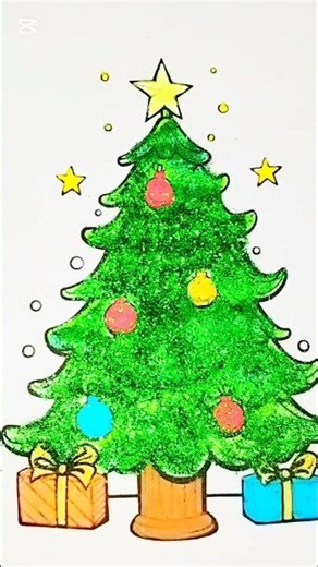 Glitter Christmas Tree Drawing Easy Holiday Art for Kids #art #drawing4kids #asmr #cute