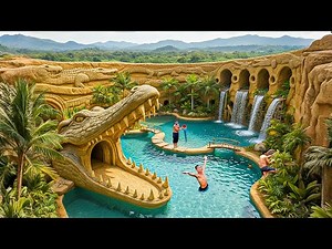 200 Days Building an Underground Crocodile House with Waterfall Using Primitive Tools in the Jungle