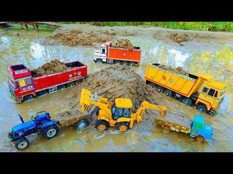 JCB 3DX Fully Loading Mud BharatBenz Dumper Tata Truck Tractor Tipper | Jcb Tractor Cartoon | #jcb