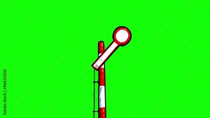 Railway signal semaphore cartoon animation green screen. Greenbox background seamless loop up and down.
