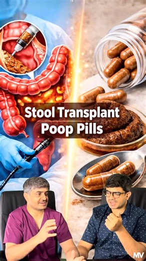 Dr. MV Chandrakanth on Instagram: "💩 Stool Transplant? Poop Pills? Sounds shocking, right? But this is real. These treatments use healthy gut bacteria to treat serious gut diseases and even help in certain infections. Have you heard about this before? 👉 Watch the video to understand how and why doctors actually use this. #StoolTransplant #FMT #PoopPills #GutHealth #Microbiome #MedicalScience #HealthFacts #CancerAnswer #DrMVChandrakanth"