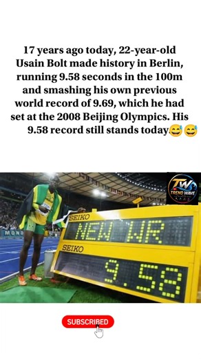 Usain Bolt's 9.58 World Record – 17 Years LaterTrackAndField #Berlin2009 #AthleticsHistory