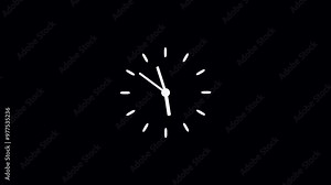 abstract fast clock icon animation background 4k. Clock icon, and moving arrow rotted on the black background. Animation clock 12 hours faster .