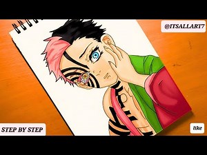 akaza drawing step by step//How to Draw Akaza Half Human Half Demon (colored)