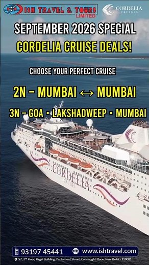 Cordelia Cruise September Special Offers 2026 | Book Now! #CordeliaCruise #CruiseIndia #ISHtravel