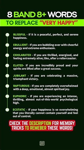 8 BAND 8+ English Words to say 'VERY HAPPY' #shortsfeed #synonyms #educationalshorts