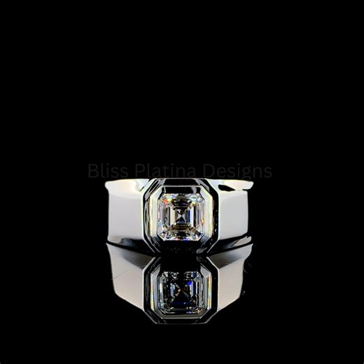 Asscher Cut Lab Grown Diamond Men's Ring: Solid Gold Solitaire - Etsy