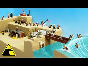 Castle Destroyed by Tsunami - LEGO Dam Breach Experiment - Wave Machine VS Vikings and Knights
