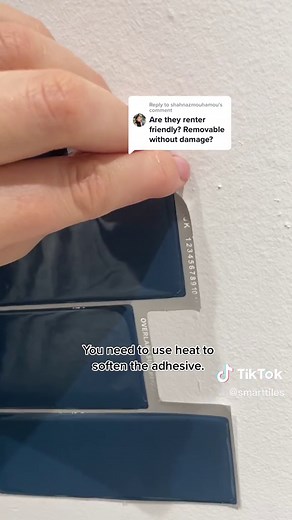 Replying to @shahnazmouhamou Using heat from a heat gun or a hair dryer to soften the adhesive is the best way to make sure you remove your Smart Tiles without damage from a painted wall. #diy #renterfriendly #peelandsticktiles #smarttiles
