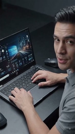 A person is sitting in front of a desktop computer and explaining the Display Settings step by step.