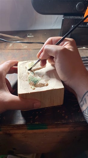 Finished acrylic painting betta fish wood chisel #hobby #jhwh #woodworking #chiseling #fyp